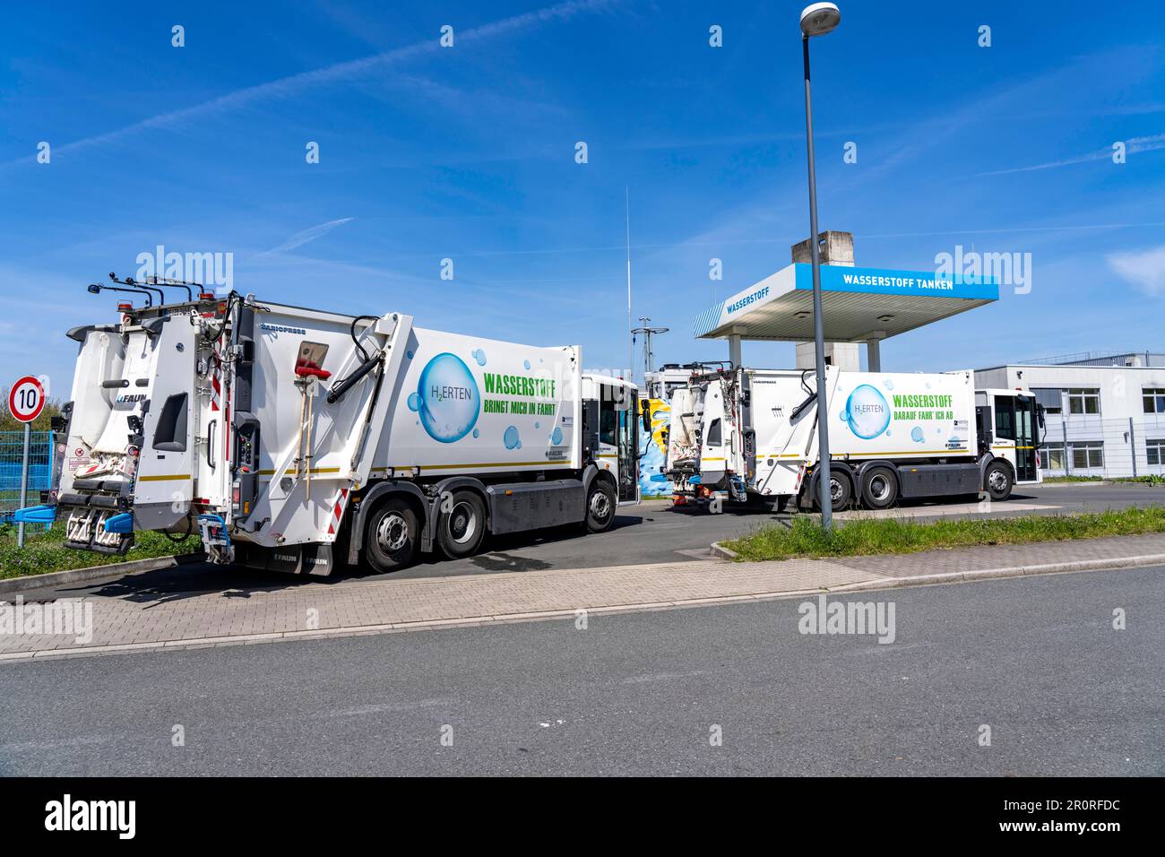 Hydrogen filling station, waste disposal vehicles, refuse collection vehicles, of the municipal waste disposal company Herten, fill up, at the hydroge Stock Photo