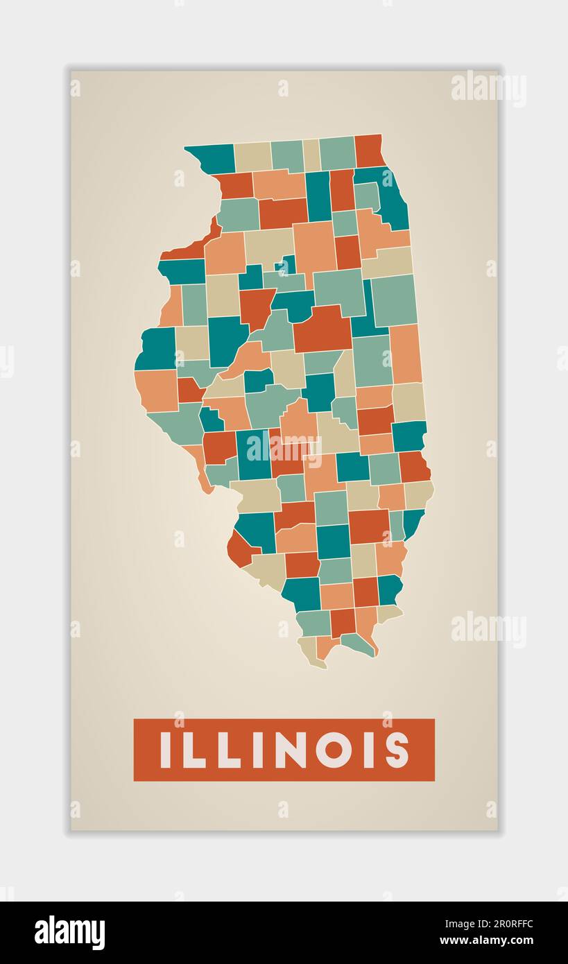 Illinois poster. Map of the us state with colorful regions. Shape of