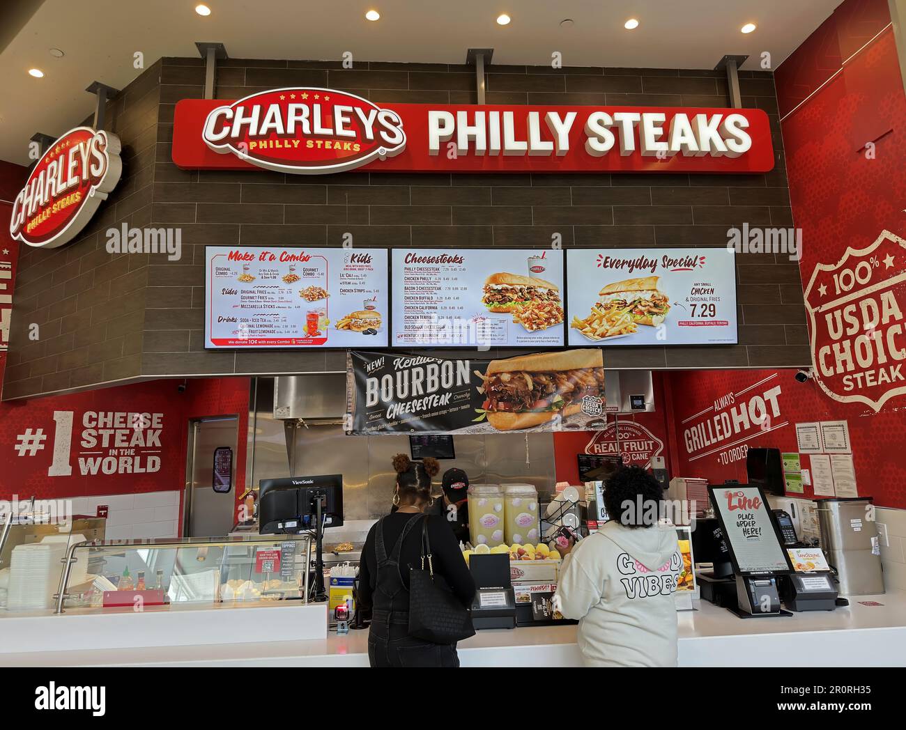 Charleys Philly Steaks sandwiches menu ordering customers indoors