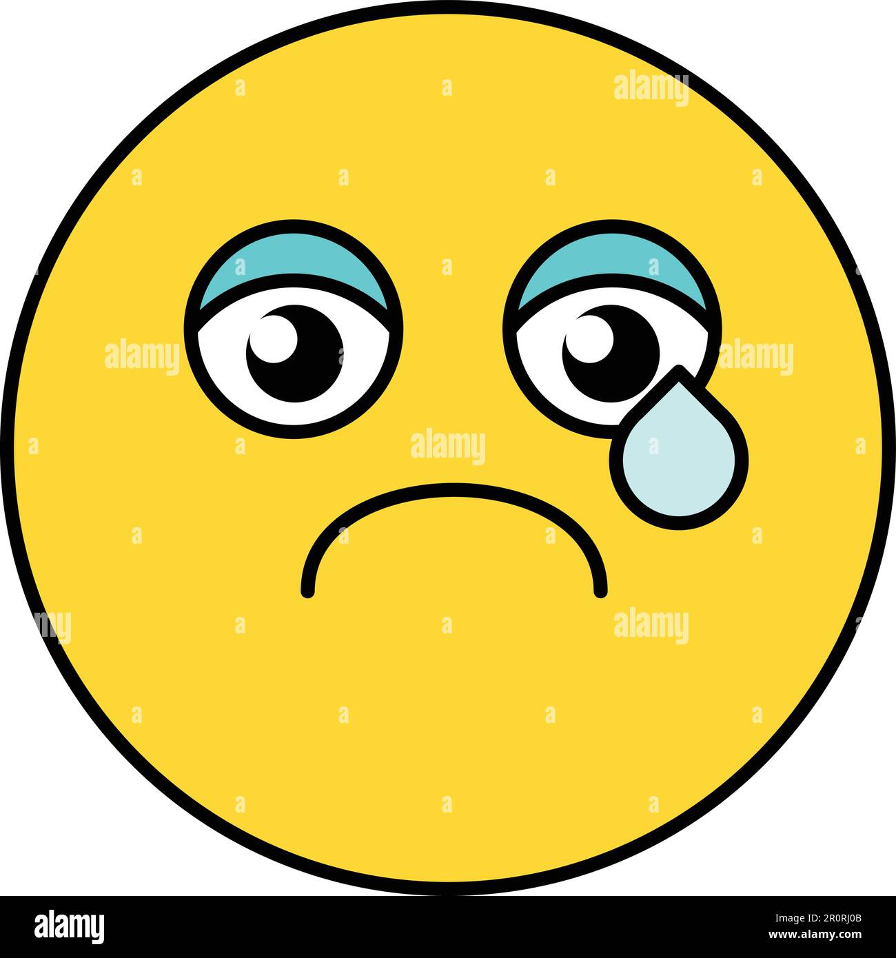 Sad, teary emoji vector illustration. Melancholy, teardrop emoticon