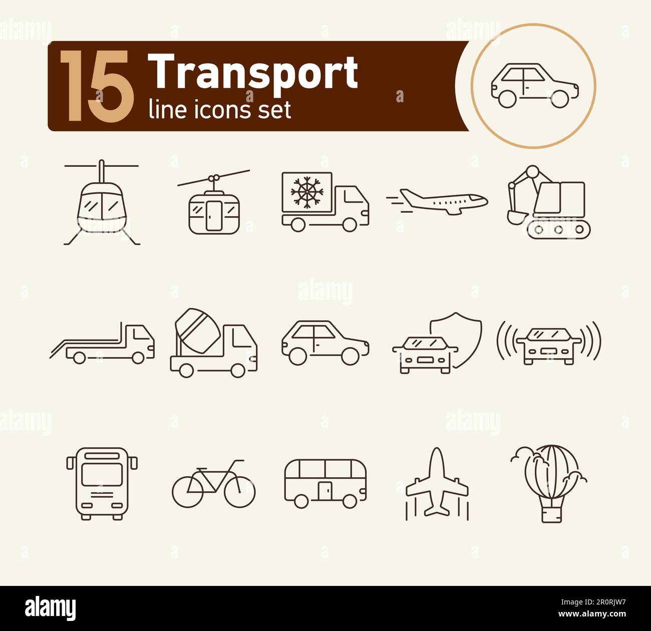 Transport line icon set. Van, car, airplane Stock Vector Image & Art ...