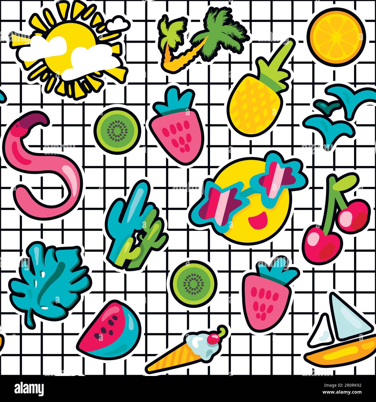 Summer stickers color seamless vector pattern. Holiday, vacation ...