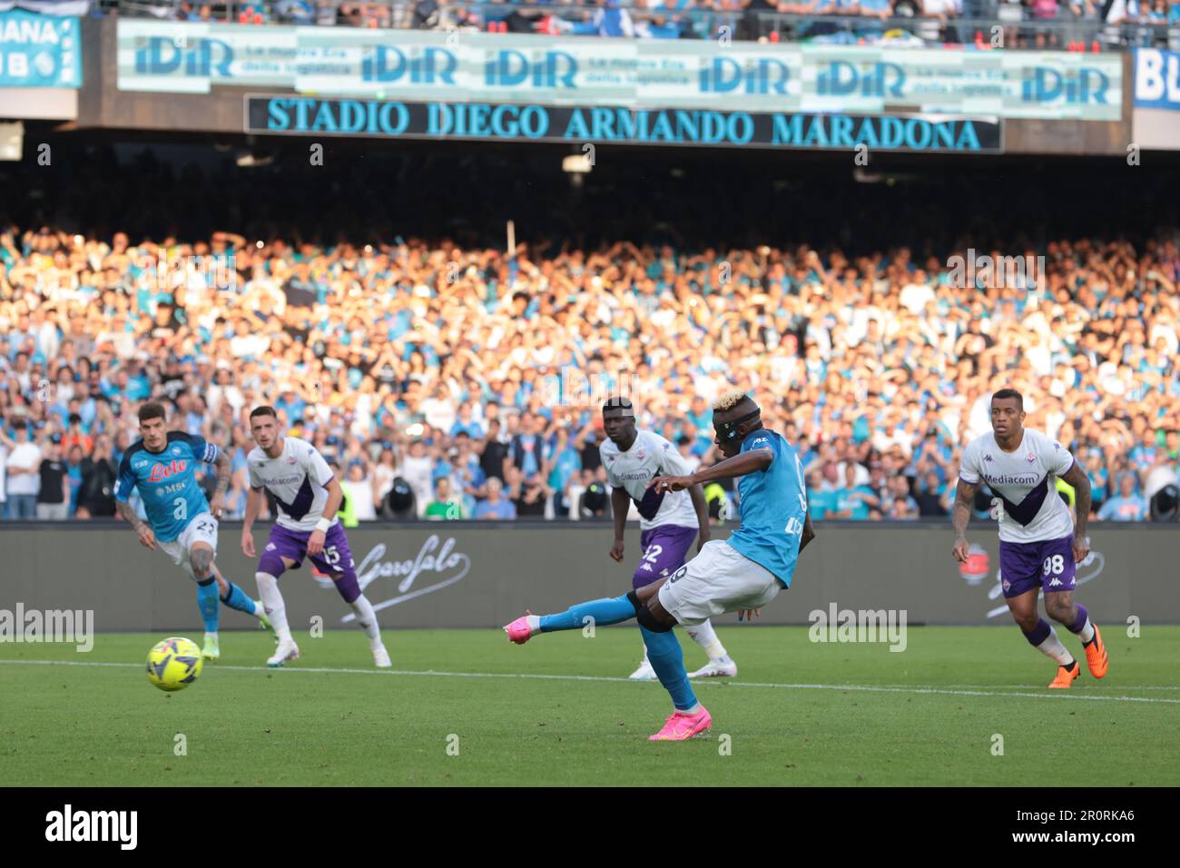 Naples, Italy, 7th May 2023. Victor Osimhen of SSC Napoli misses a first half penalty during the Serie A match at Stadio Diego Armando Maradona, Naples. Picture credit should read: Jonathan Moscrop / Sportimage Stock Photo