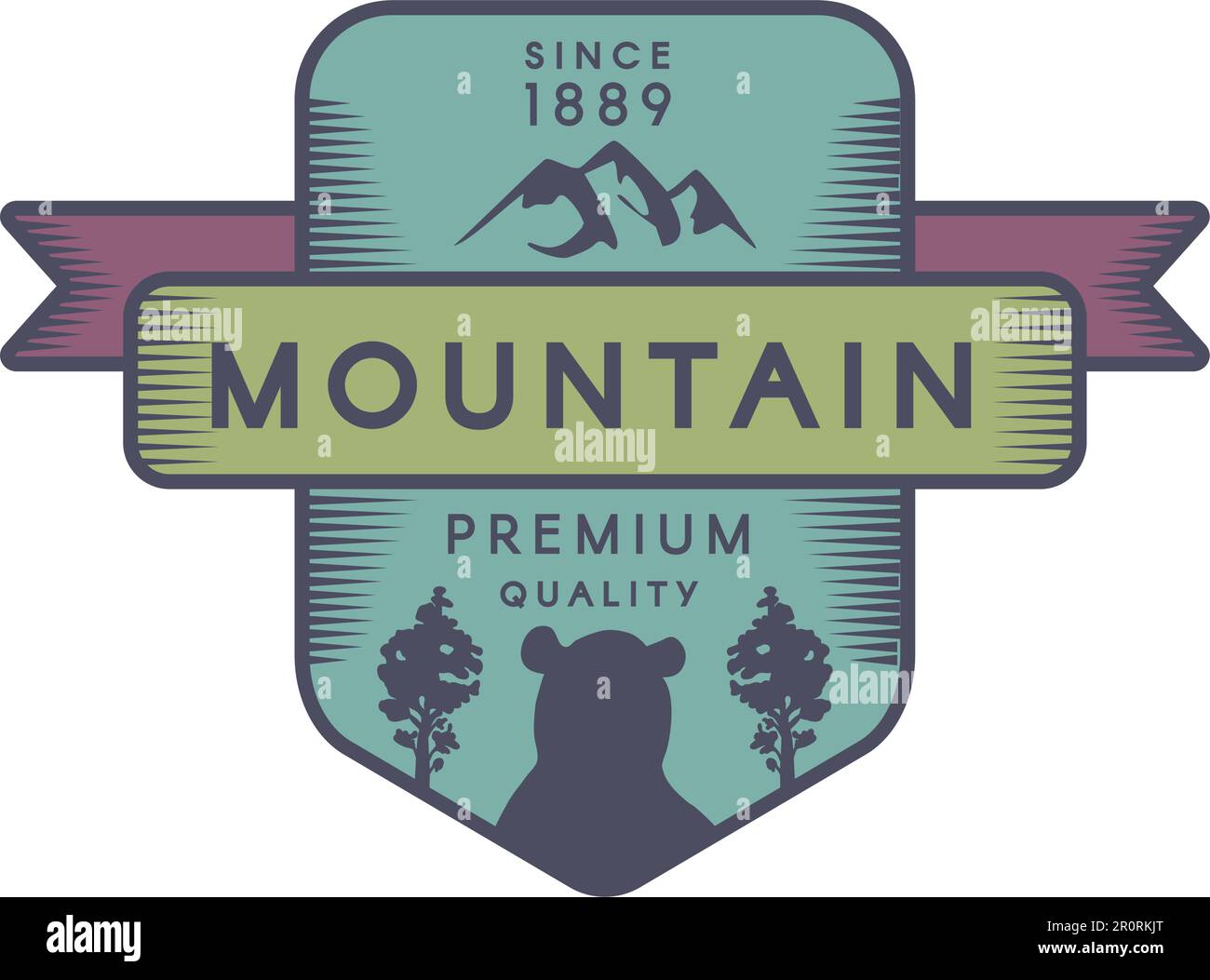 Mountain vector logo template. Recreational park symbol. Wild animal, grizzly bear silhouette Stock Vector