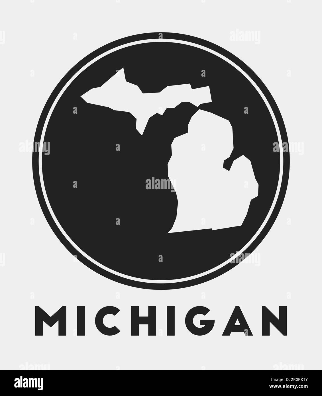 Michigan icon. Round logo with us state map and title. Stylish Michigan