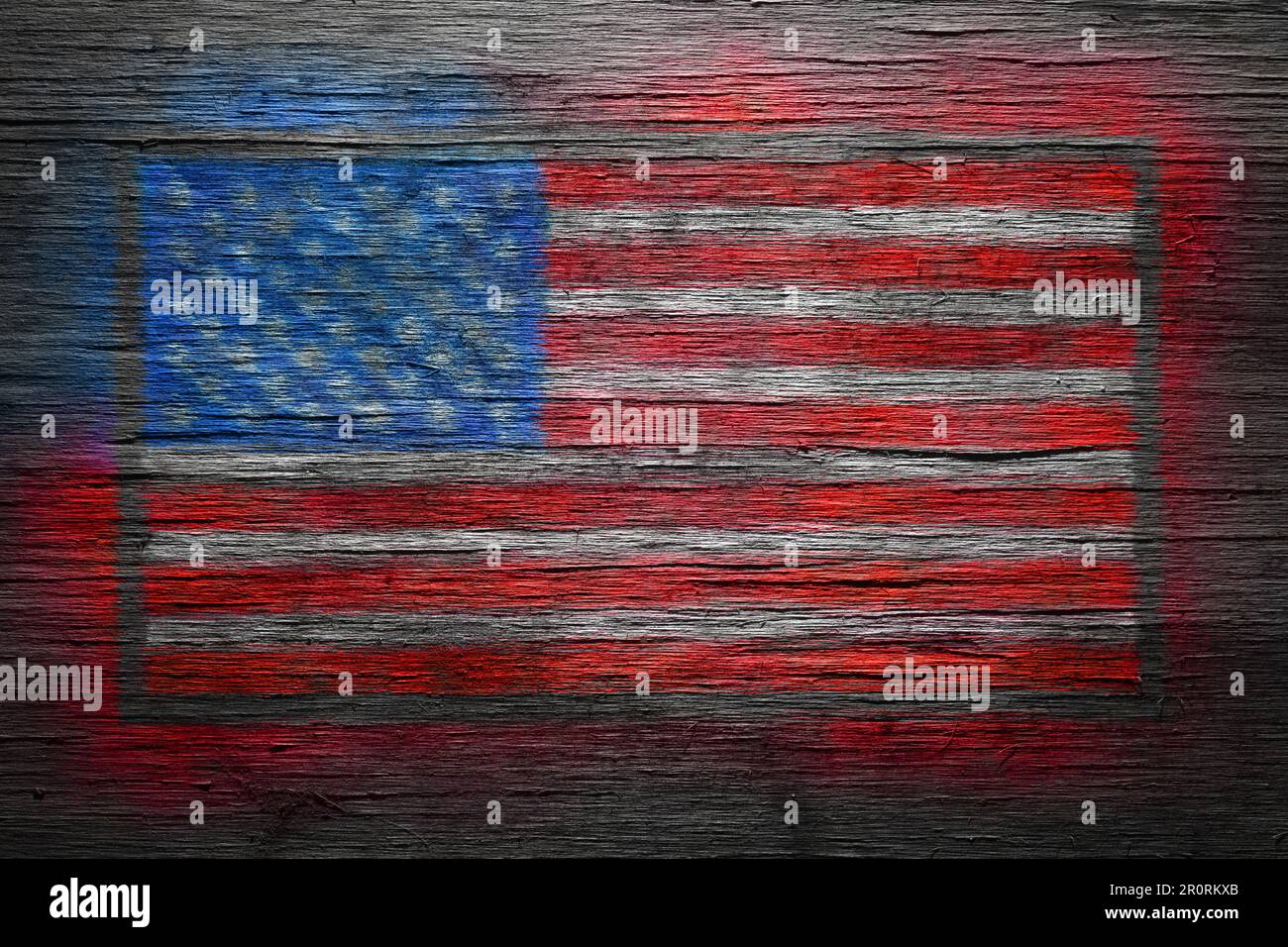 American flag spray painted on old distressed wood Stock Photo