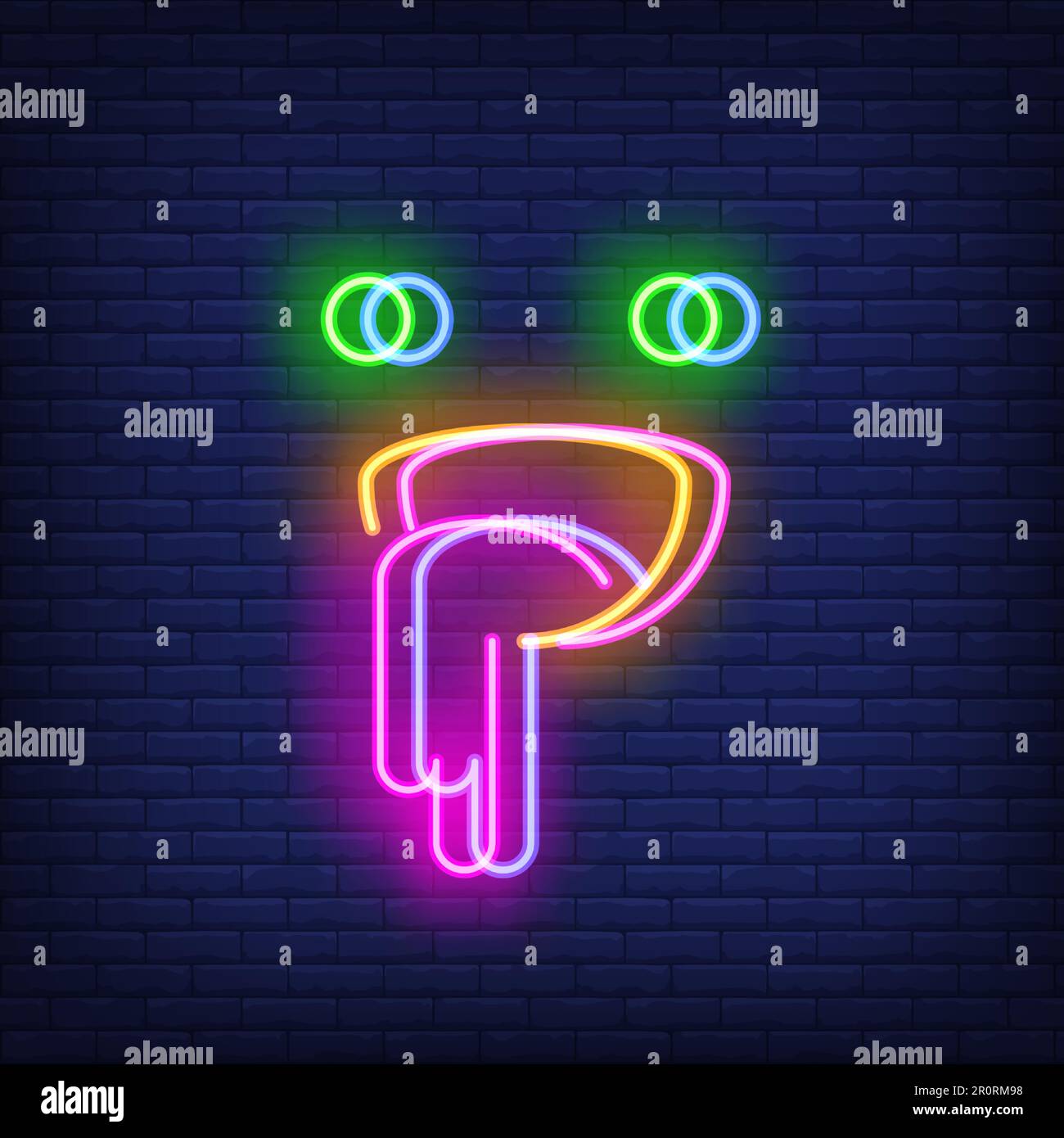 Emoticon putting out tongue neon sign with chromatic aberration Stock