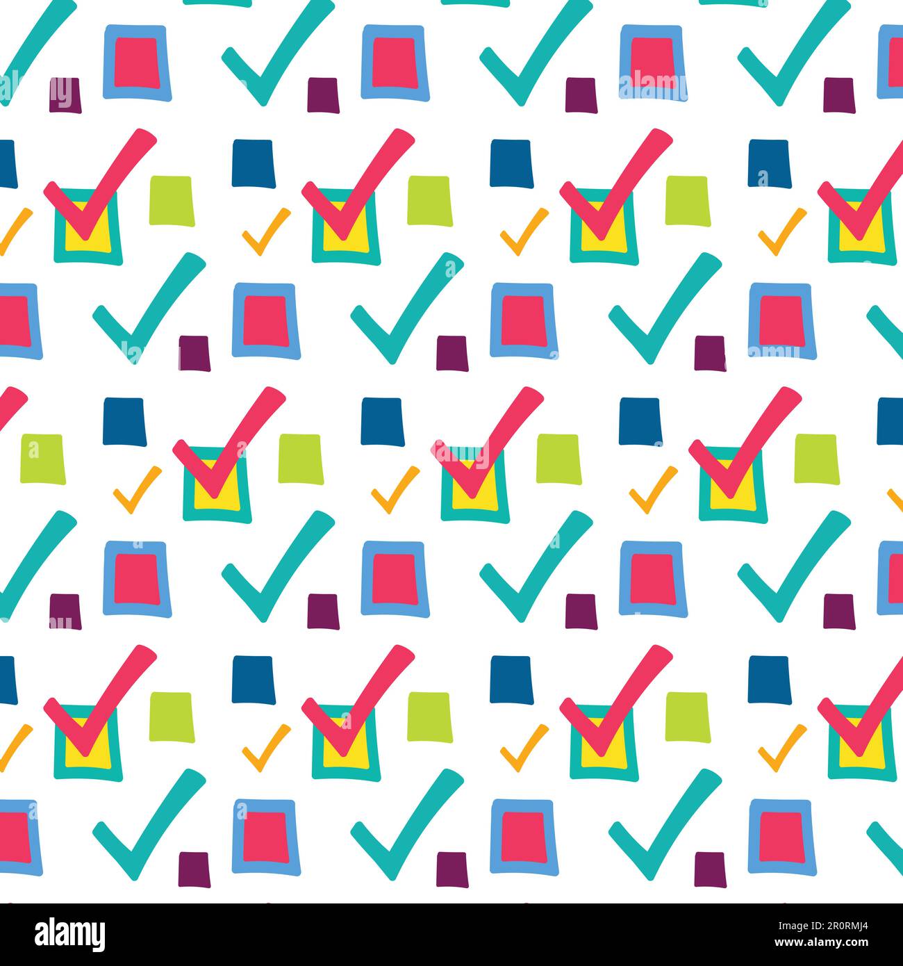 Checkmark, checkbox vector seamless pattern. Tick, tickbox sign. Wrapping paper flat design Stock Vector