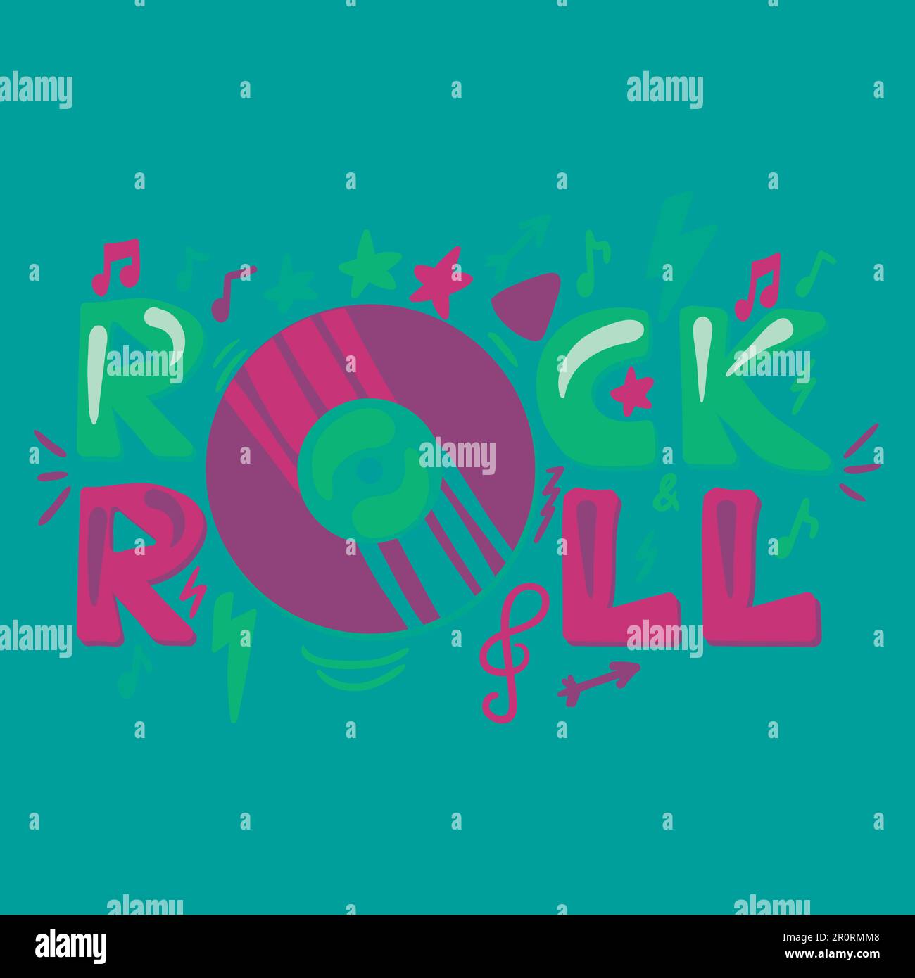 Rock N Roll hand drawn vector lettering. Disco, retro music concert ...