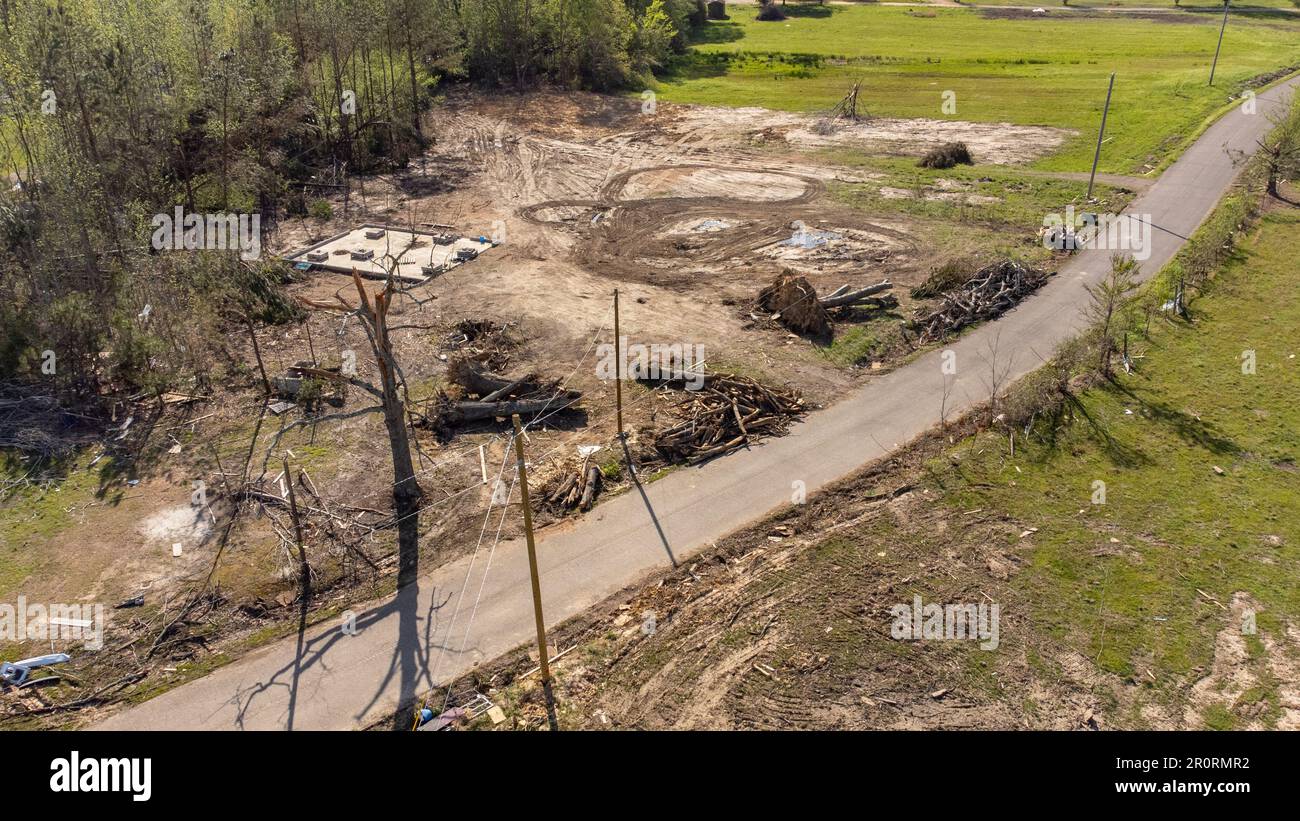 Adamsville, TN, April 18, 2023 Aerial view showing the devastation