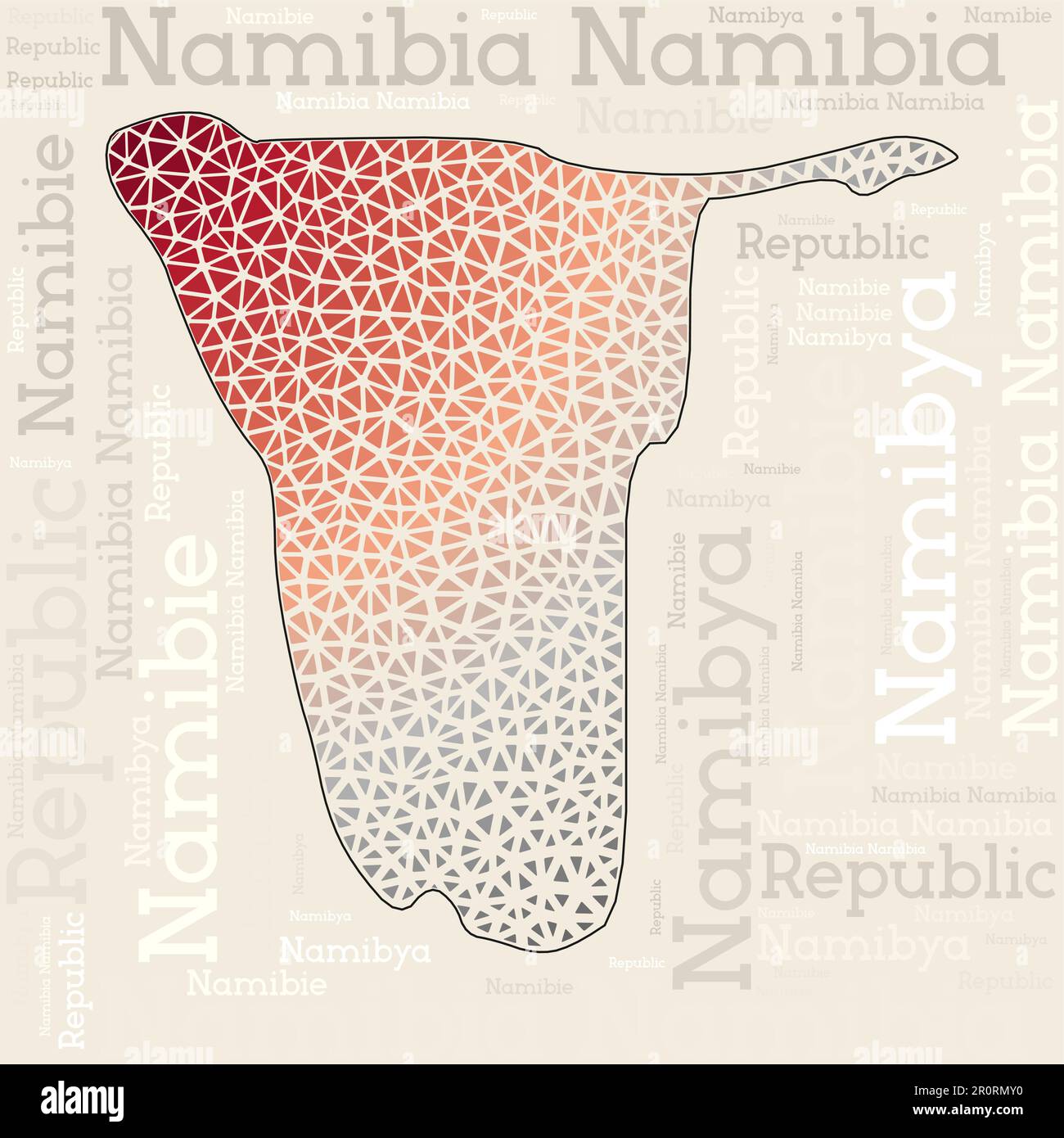 NAMIBIA map design. Country names in different languages and map shape with geometric low poly
