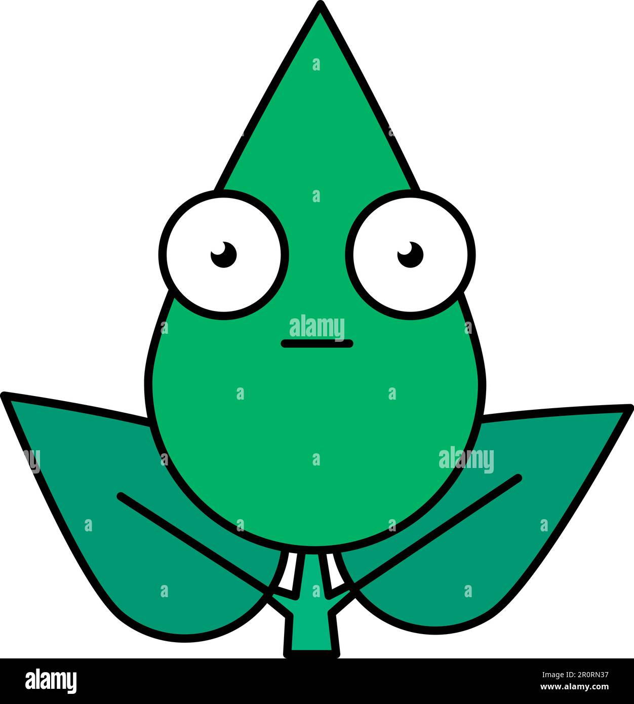 Plant leaf neutral emotion emoticon icon. Indifferent botanical emoji, speechless twig face Stock Vector