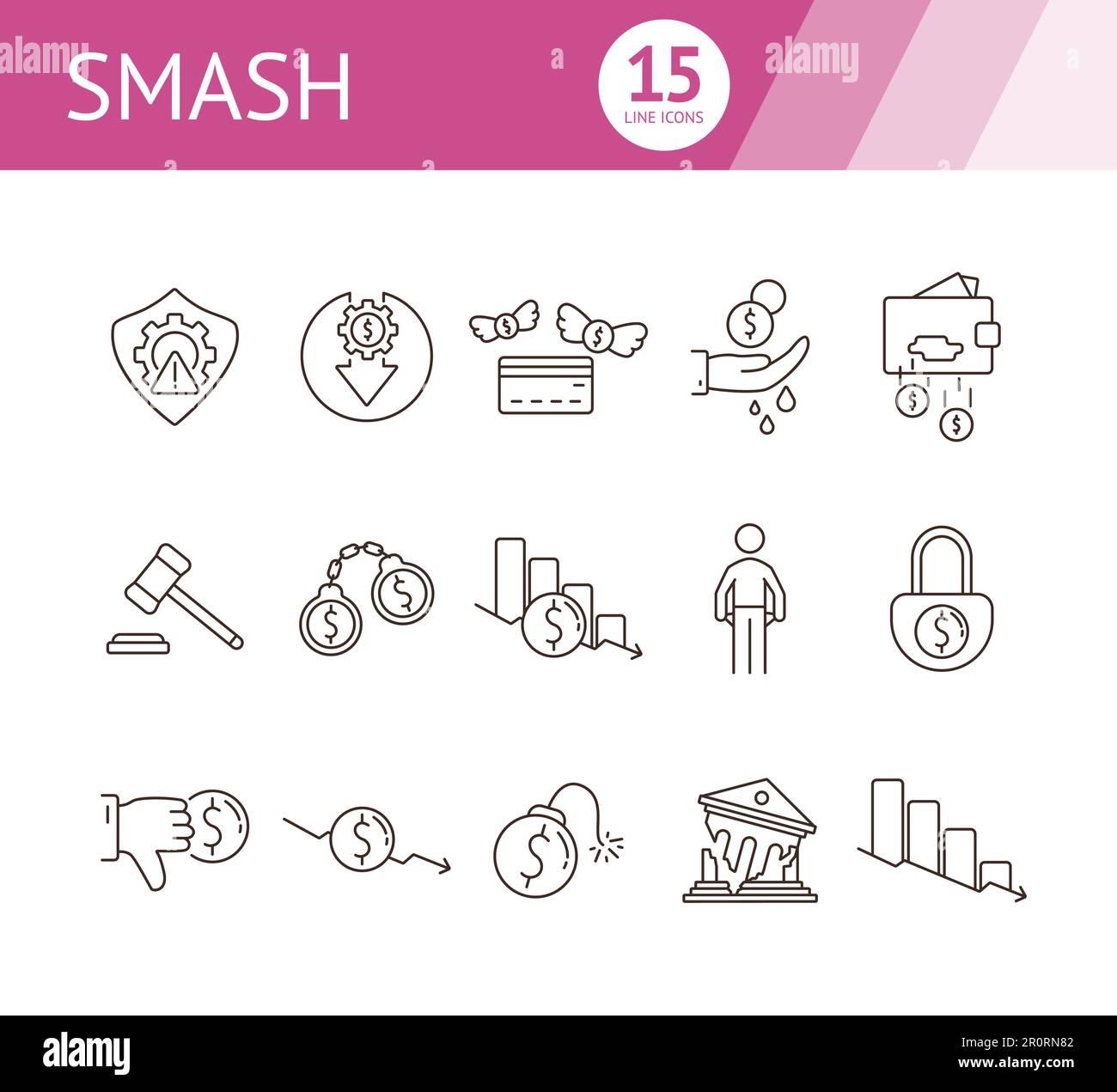 Smash line icon set Stock Vector