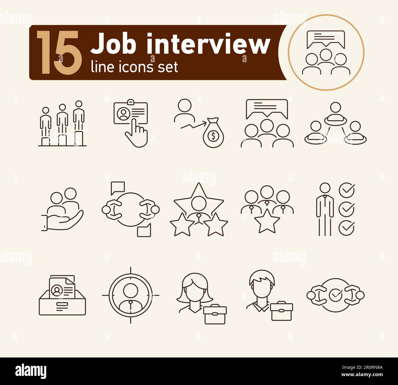 Job interview line icon set Stock Vector