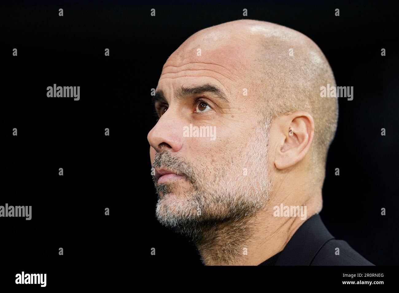 Madrid, Spain. 09th May, 2023. Manchester City FC head coach Josep Guardiola seen during the UEFA Champions League semifinal first leg football match between Real Madrid CF and Manchester City at the Santiago Bernabeu Stadium in Madrid. The final score of the game is Real Madrid 1 - 1 Manchester City Credit: SOPA Images Limited/Alamy Live News Stock Photo