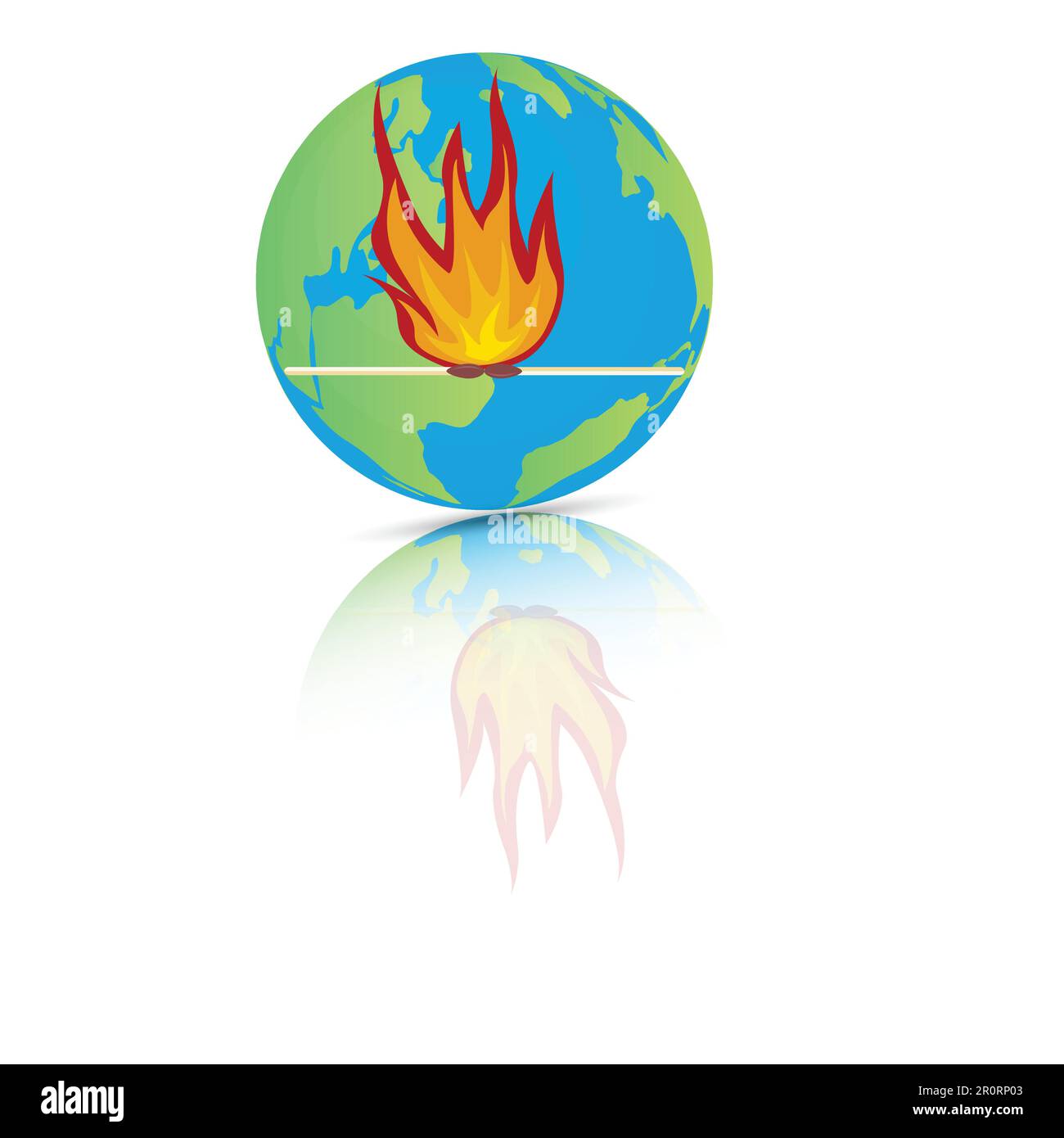 Matches with fire and flames on earth globe Stock Vector