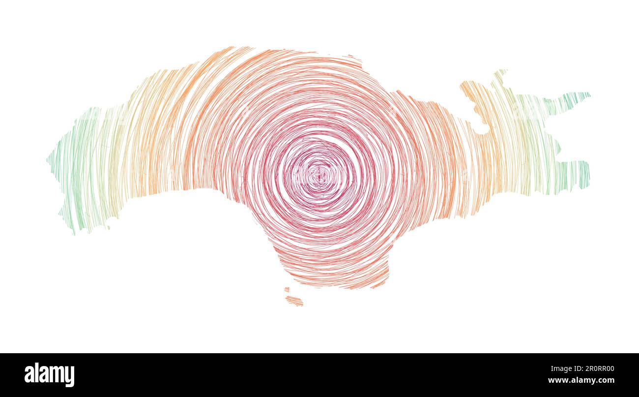 Samos map filled with concentric circles. Sketch style circles in the ...