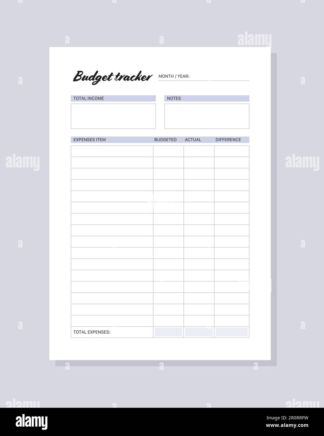 Printable budget tracker template for keeping track of personal