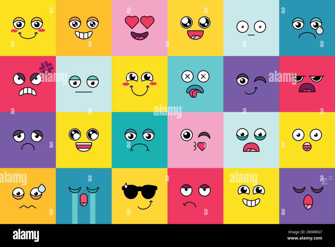 Smiley, cute emoji sticker set. Cute moticon, social media cartoon face ...