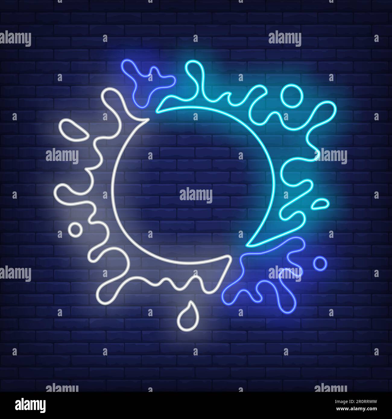 Abstract circle shaped element with paint splashes neon sign Stock Vector