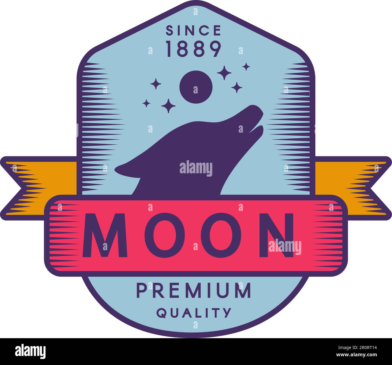 Moon color retro logo template Forest wildlife vector vintage symbol