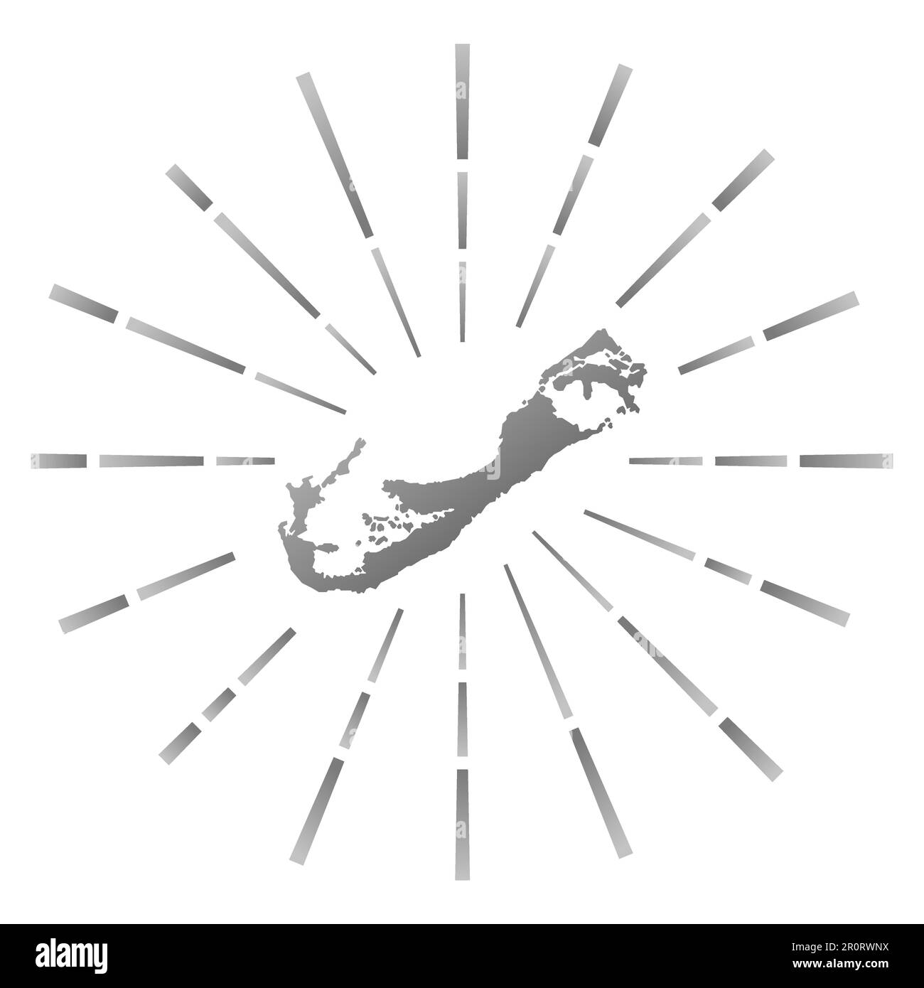 Bermuda gradiented sunburst. Map of the island with colorful star rays