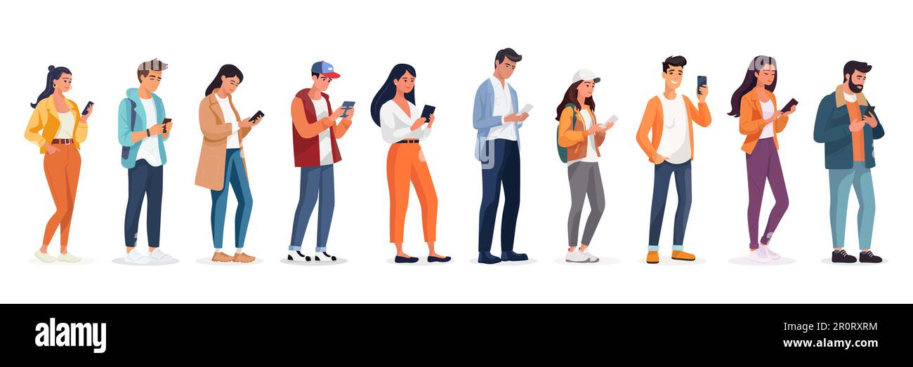 Young People - Man Woman - Looking on Smartphones and Chatting. Happy ...