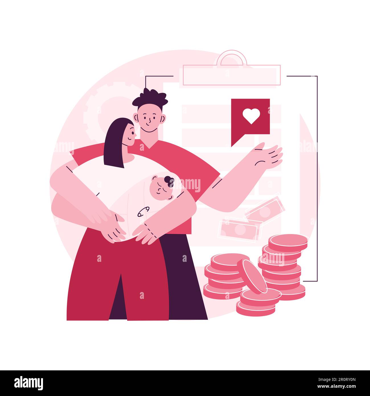 Child benefit abstract concept vector illustration. Dependent care costs, benefit plan, family income, budget planning, working parents support, social wealth, money in cash abstract metaphor. Stock Vector