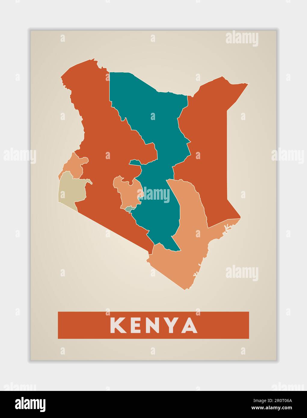 Kenya poster. Map of the country with colorful regions. Shape of Kenya