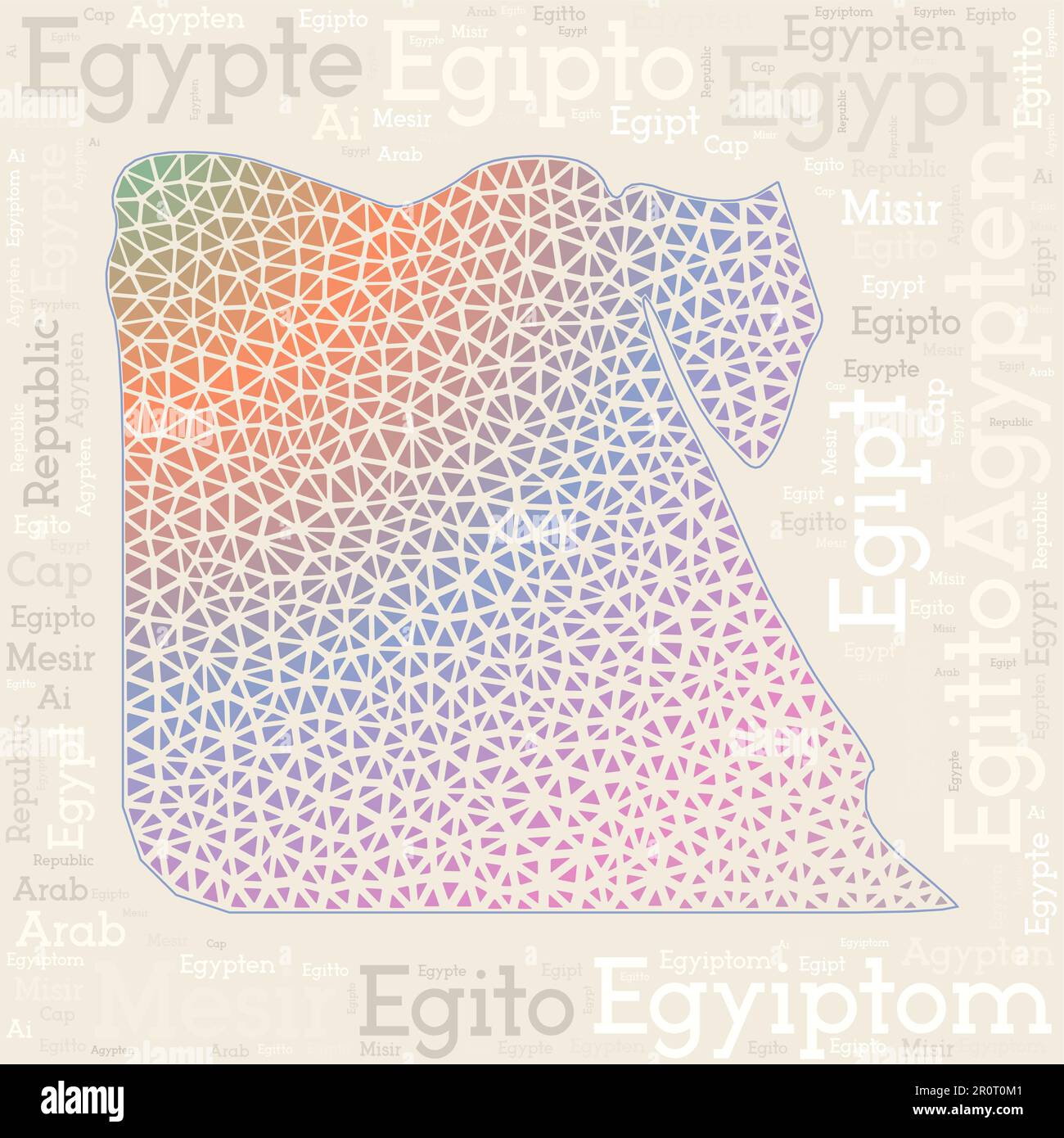 EGYPT map design. Country names in different languages and map shape