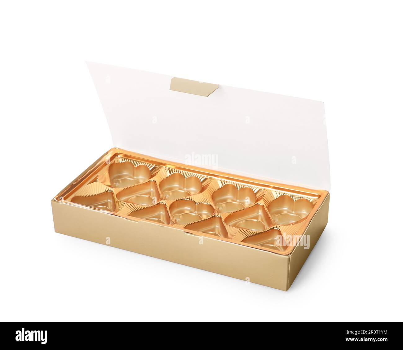 Empty box of chocolate candies isolated on white Stock Photo Alamy