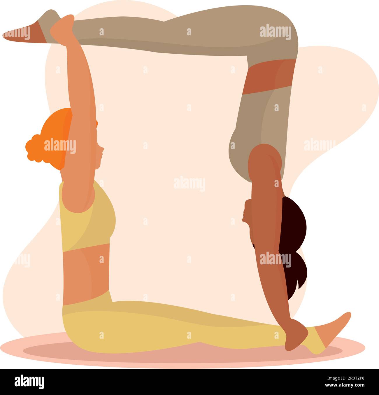 Couple yoga poses. Man and woman yoga partners postures set, girls