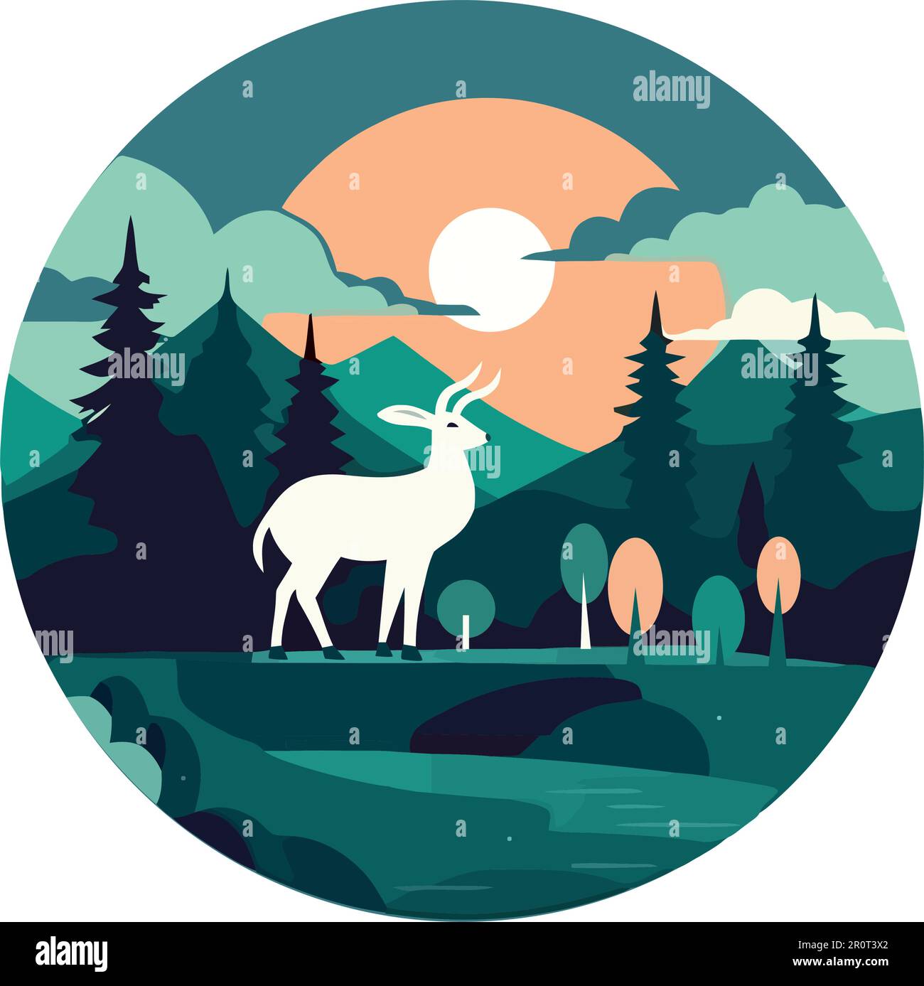 landscape Deer and pine tree silhouette Stock Vector Image & Art - Alamy