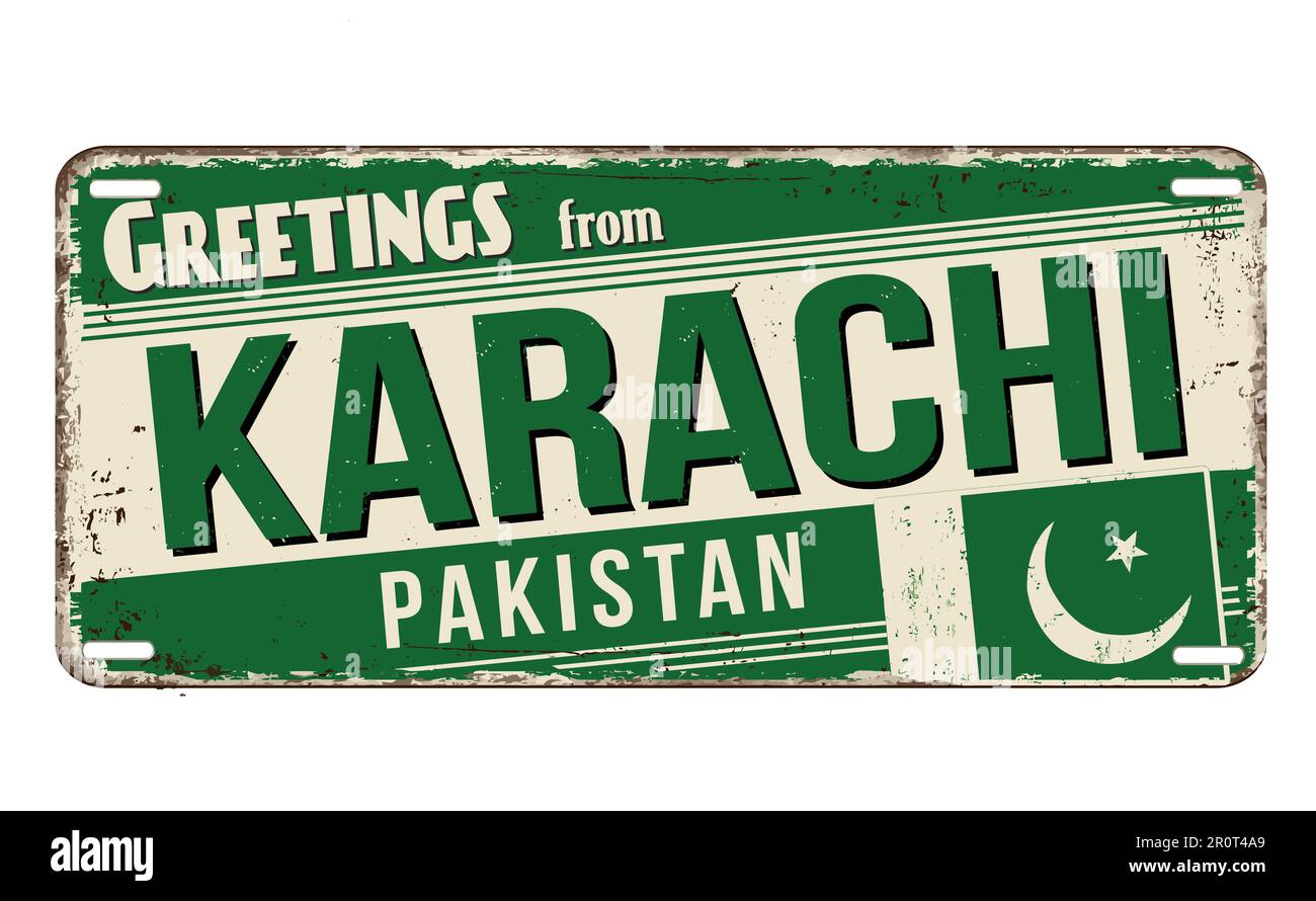 Greetings from Karachi vintage rusty metal sign on a white background, vector illustration Stock