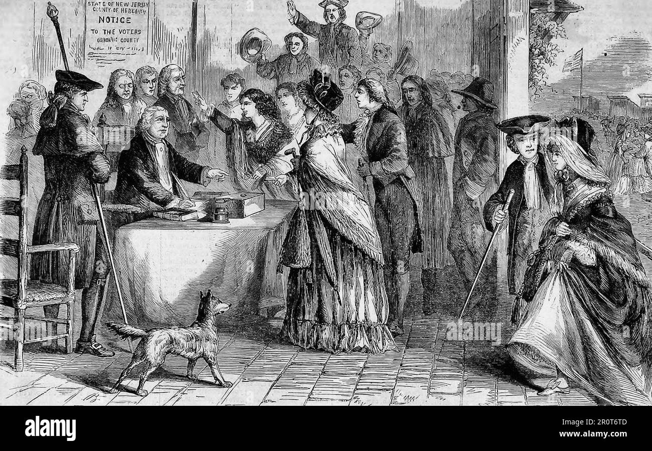Women voting in New Jersey in the late 1700s Stock Photo