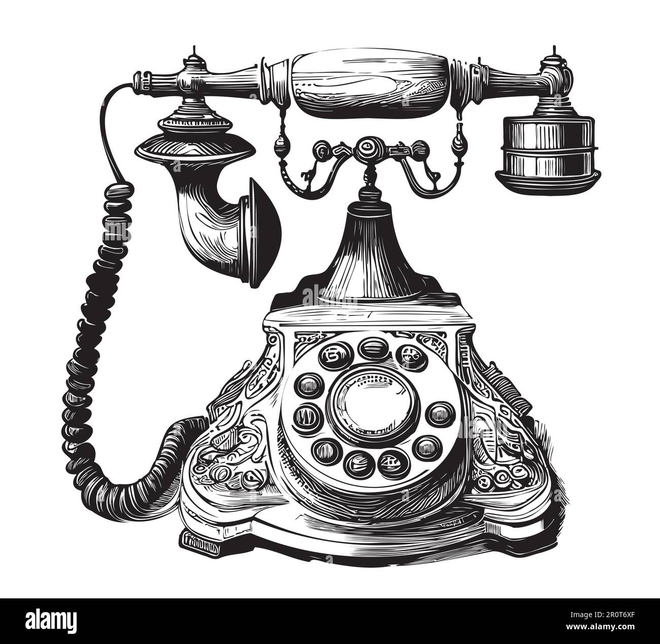 Vector Hand Drawing Antique Telephone Black And White Stock Photos 