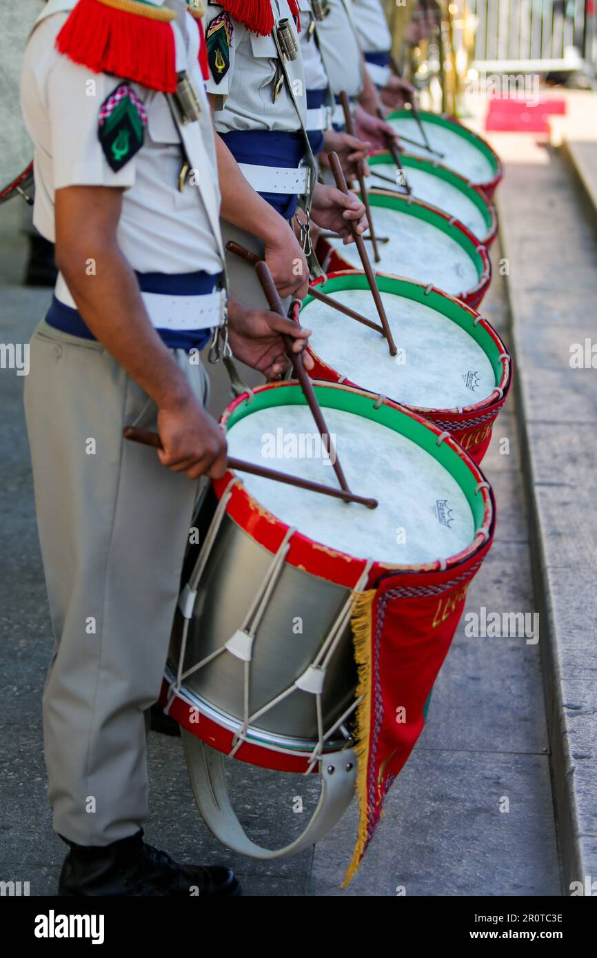Marseille, France. 08th May, 2023. Musicians of the 'Foreign Legion' perform during the commemoration of May 8, 1945 in Marseille. Each year the commemoration ceremonies of May 8, 1945 mark an important date, the victory of the Allied forces over Nazi Germany and the end of the Second World War in Europe. (Photo by Denis Thaust/SOPA Images/Sipa USA) Credit: Sipa USA/Alamy Live News Stock Photo