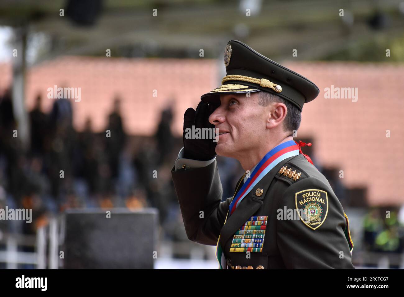 Bogota, Colombia. 09th May, 2023. Colombian police outgoing director, general Henry Sanabria Cely seen during the ceremony of the new Colombian Police Director William Rene Salamanca at the General Santander Police Academy in Bogota, Colombia. May 9, 2023. Photo By: Cristian Bayona/Long Visual Press Credit: Long Visual Press/Alamy Live News Stock Photo