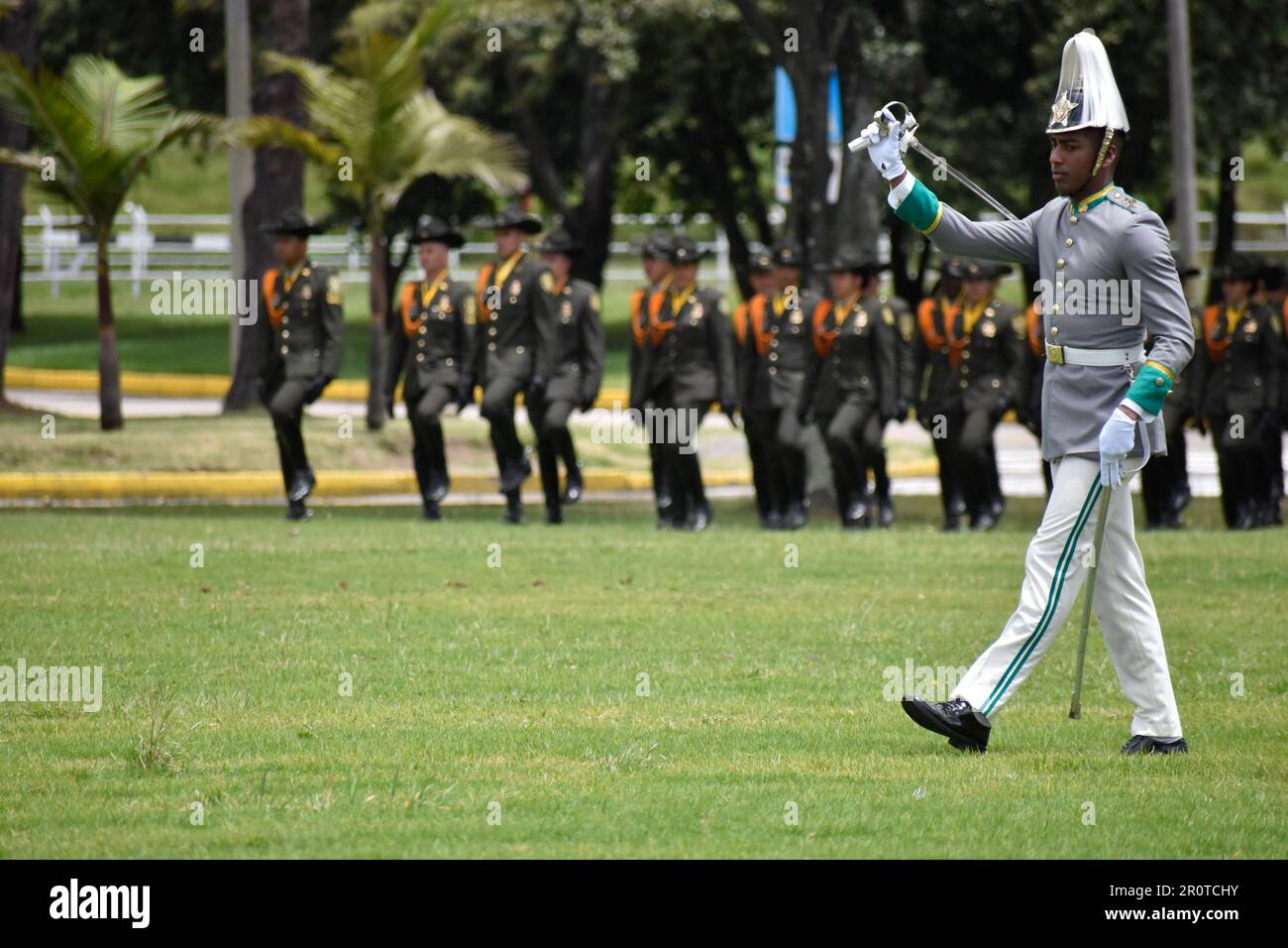 Bogota, Colombia. 09th May, 2023. A cadet marches during the ceremony of the new Colombian Police Director William Rene Salamanca at the General Santander Police Academy in Bogota, Colombia. May 9, 2023. Photo By: Cristian Bayona/Long Visual Press Credit: Long Visual Press/Alamy Live News Stock Photo