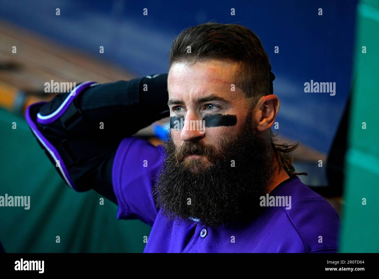 Colorado Rockies' Charlie Blackmon stands in the dugout before a baseball  game against the Pittsburgh Pirates in Pittsburgh, Tuesday, May 9, 2023.  (AP Photo/Gene J. Puskar Stock Photo - Alamy