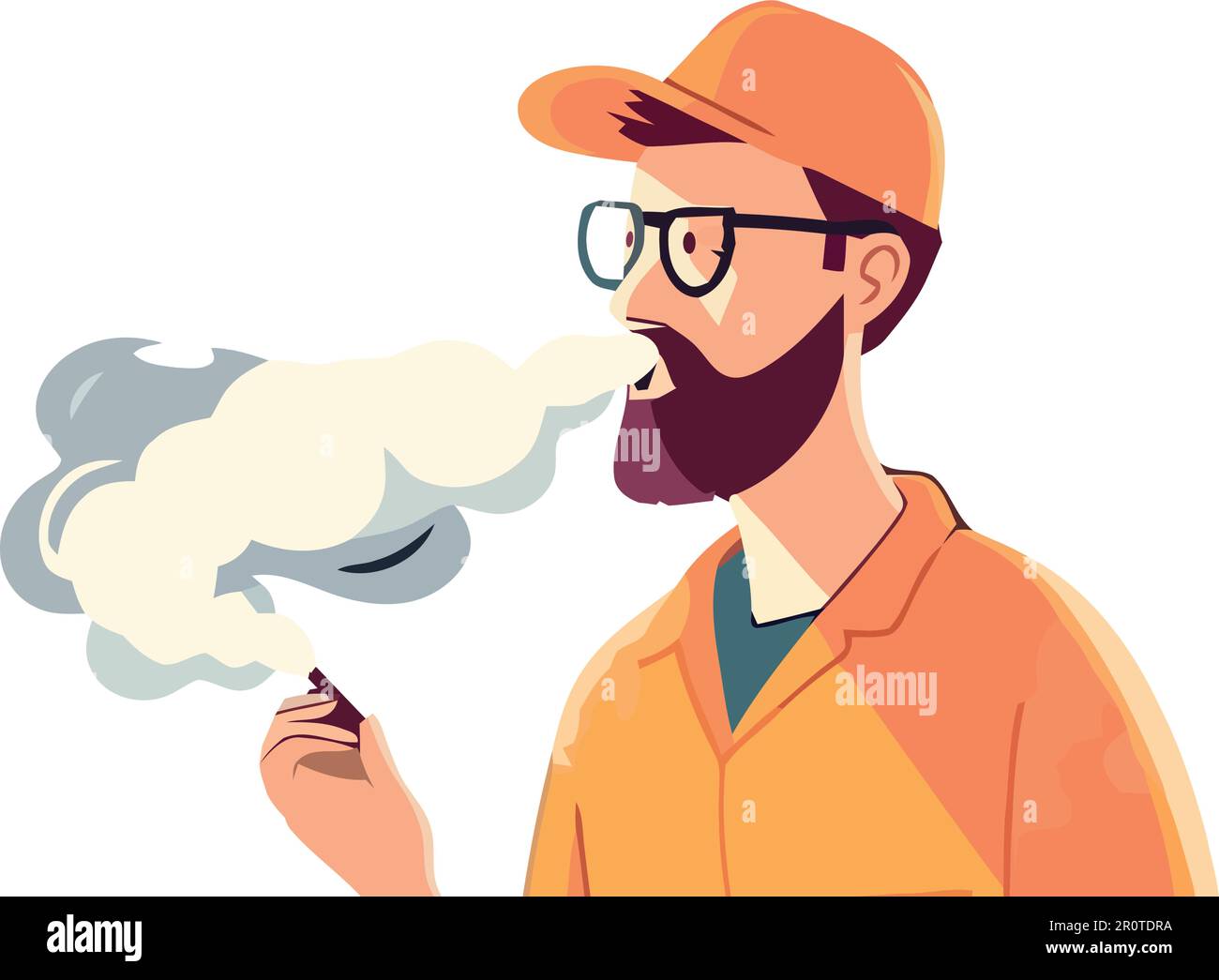 One person working, smoking cigarette, holding pipe isolated Stock Vector