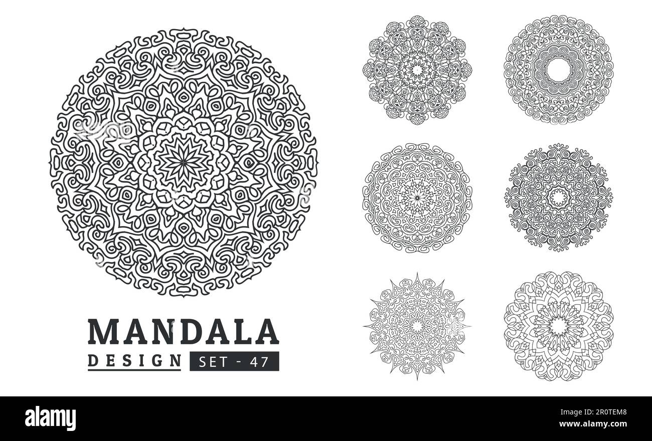 Black and white flower mandala designs set. New mandala art vector ...