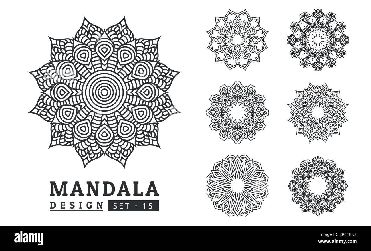 Black and white flower mandala art set Stock Vector Image & Art - Alamy