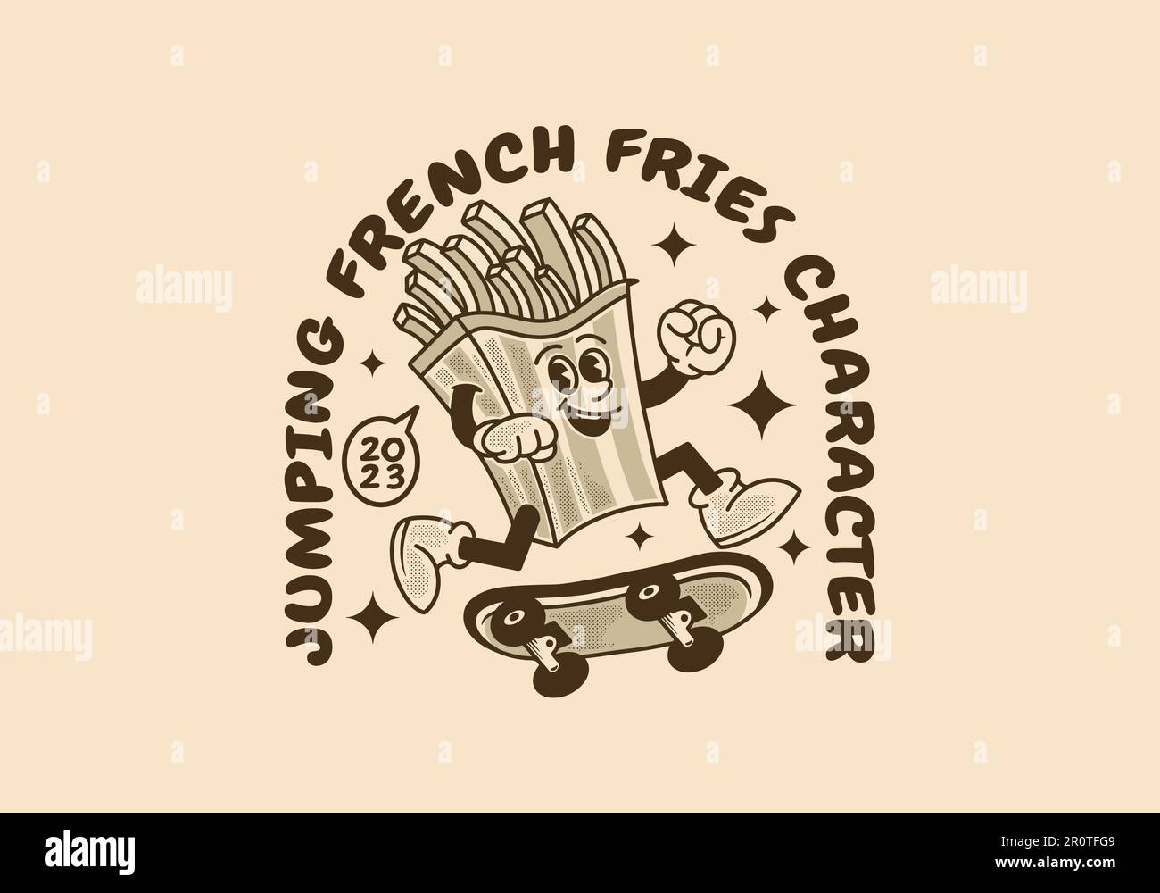 Vintage mascot character design of French fries jumping on skate board Stock Vector