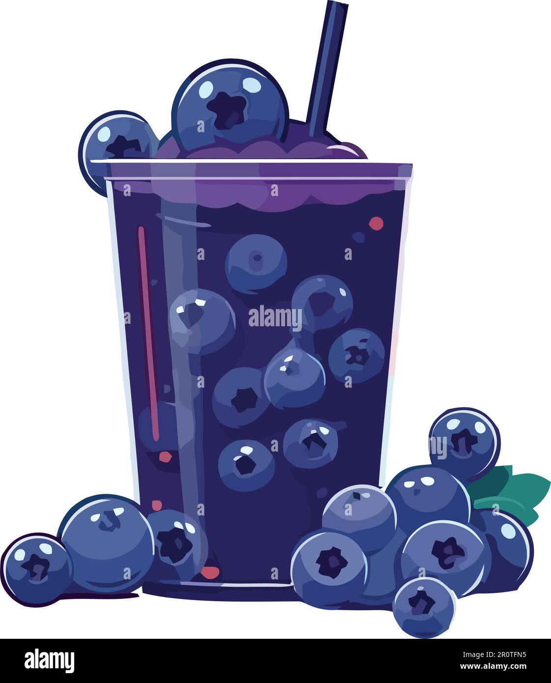 Juicy blueberry cocktail in plastic bucket, refreshing summer Stock Vector