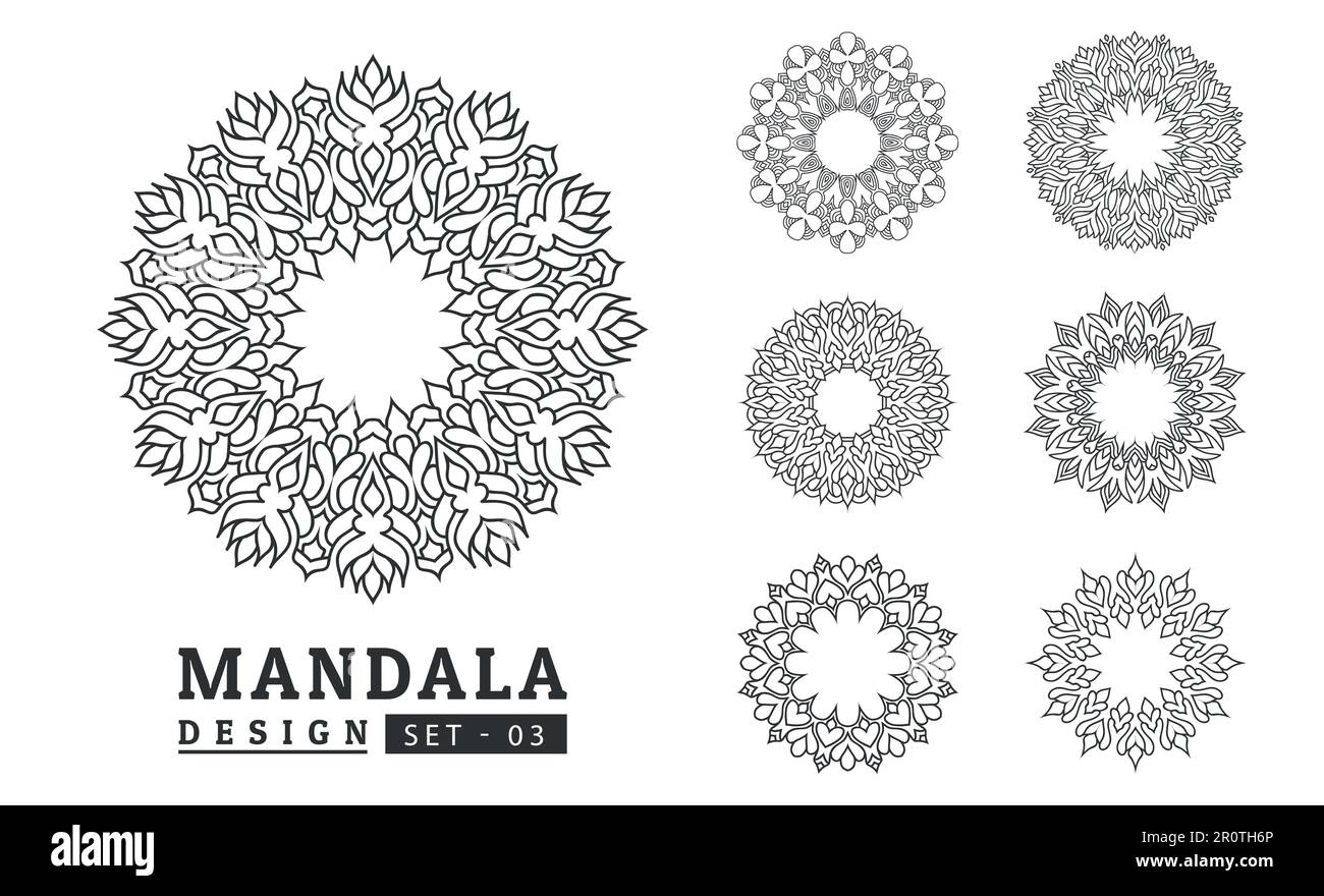 Black and white flower mandala designs set Stock Vector