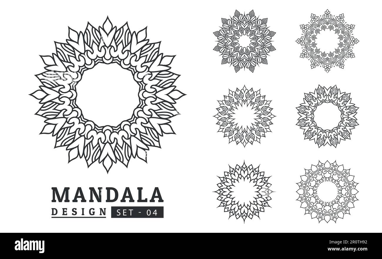 Black and white flower mandala designs set Stock Vector