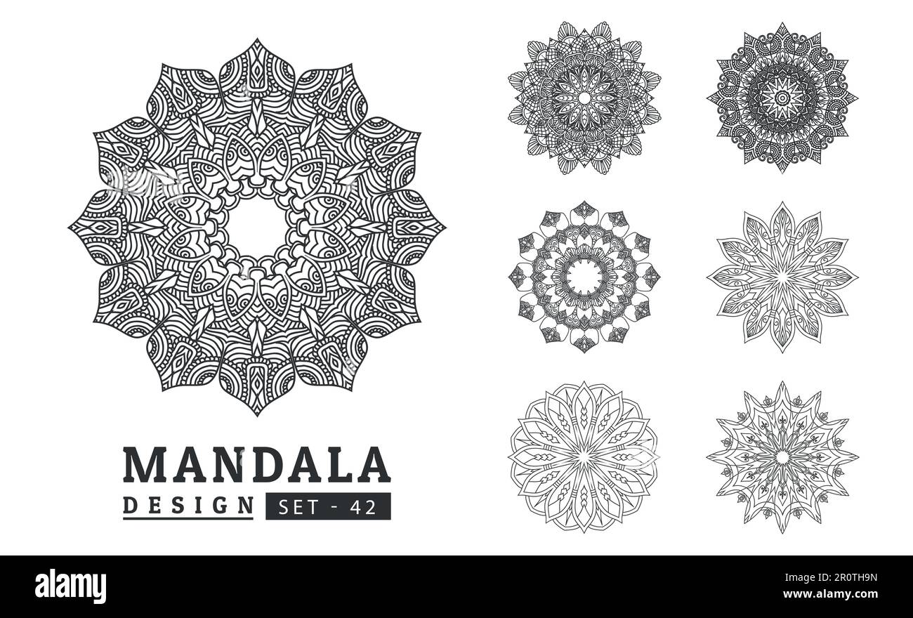 Black and white flower mandala designs set. New mandala art vector ...