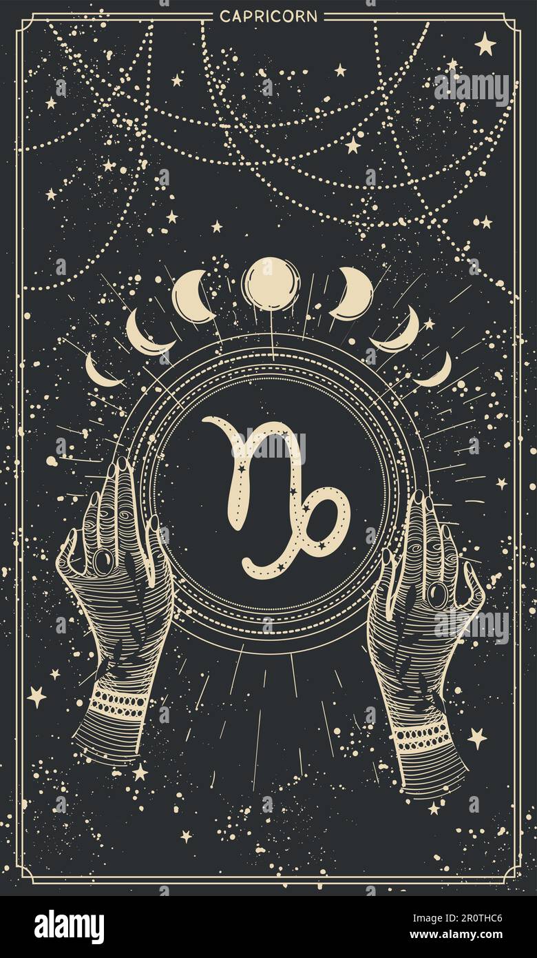 Capricorn zodiac sign, earth element, vintage astrology card for ...