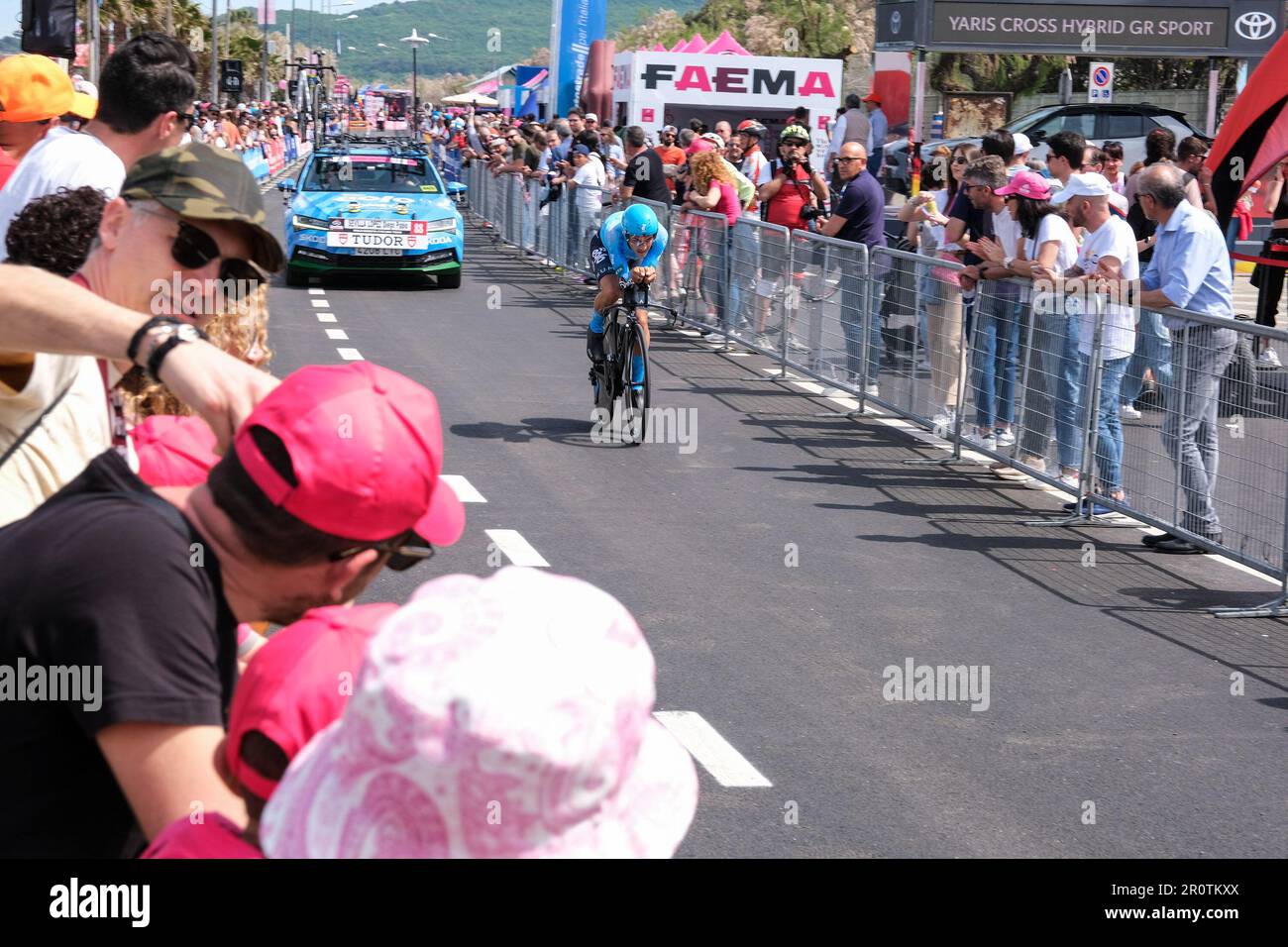 Diego Pablo Sevilla Lopez of Spain and Team Eolo-Kometa Cycling sprints during the First Stage Chrono of the 106th Giro d'Italia 2023 at Costa dei Trabocchi. Stock Photo